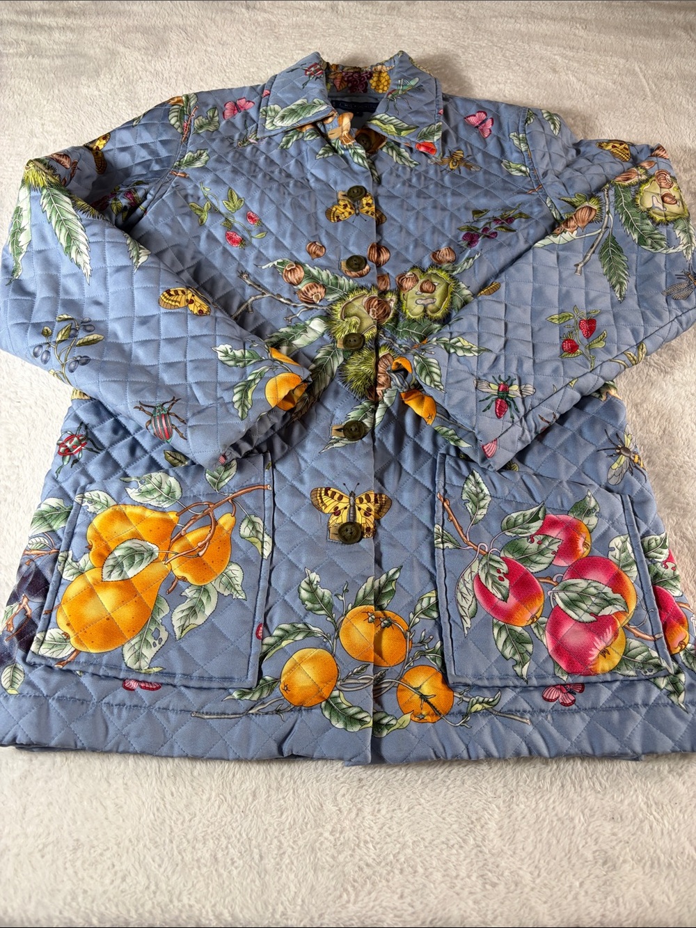 Women’s size small 100% silk Jay McLaughlin blue quilted jacket